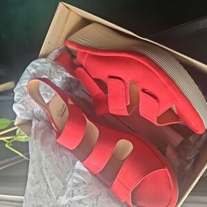Clarks Red Wedge Sandals